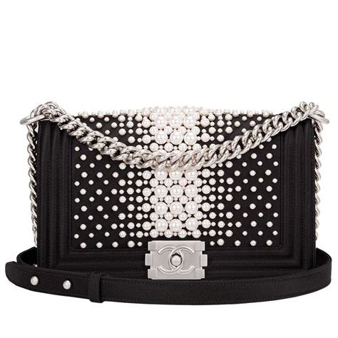 chanel black pearl medium boy bag